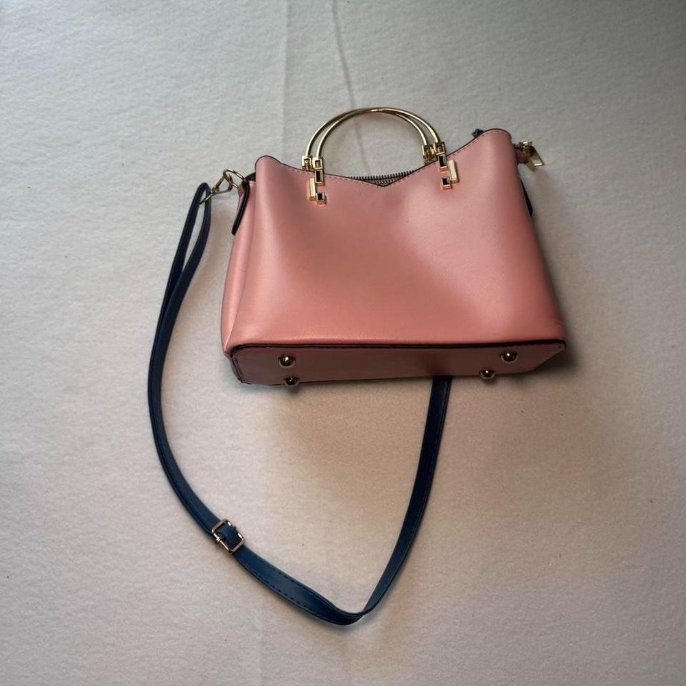 ZZMY Pink Blue Leather Handbag Gold Hardware Satchel Crossbody Bag